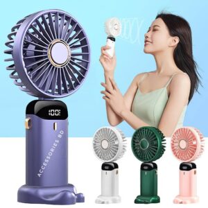 LED Digital Display Rechargeable Mini Folding Hand Fan With Mobile Stand